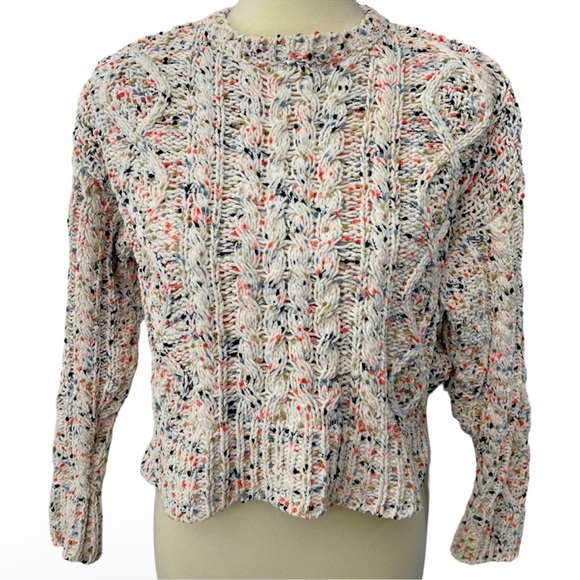 Anthropologie Sweaters - Anthropologie cable knit sweater moon&madison crop XS confetti ivory coral sage